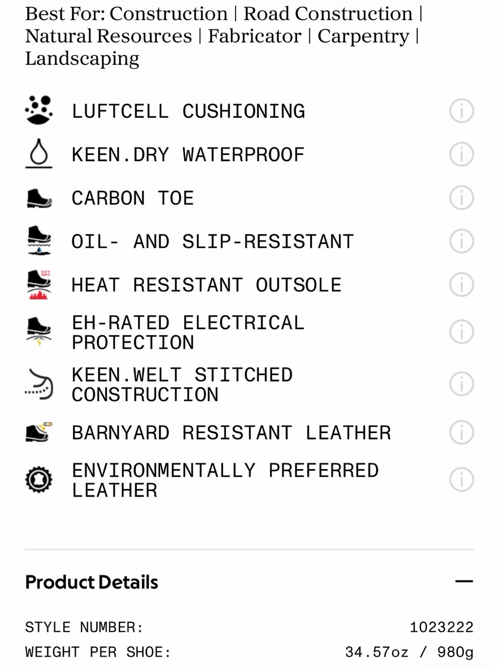 KEEN Men's Cincinnati 6” Waterproof Work Boot (Carbon Toe) Size 12D - Picture 7 of 7